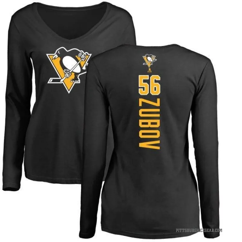 Sergei Zubov Women's Black Pittsburgh Penguins Backer Long Sleeve T-Shirt -